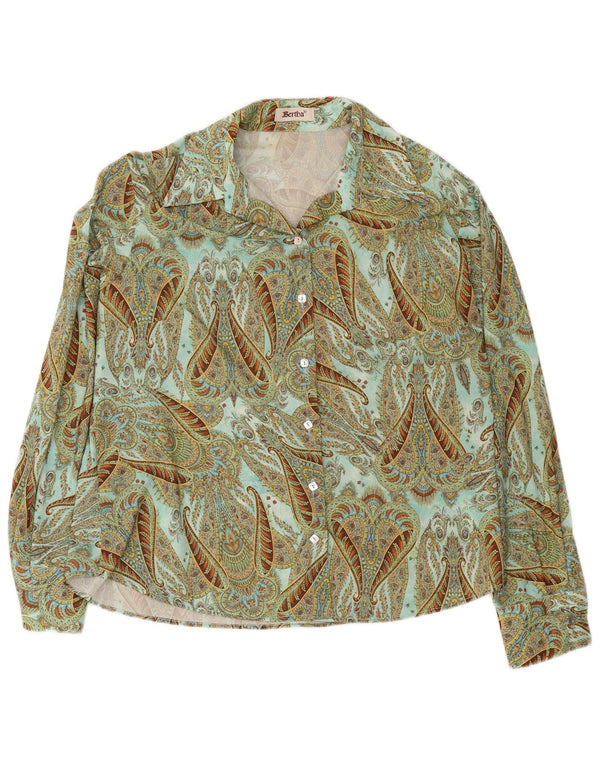 Vintage γυναικείο φαρδύ πουκάμισο IT 52 2XL Green Paisley Polyester Retro