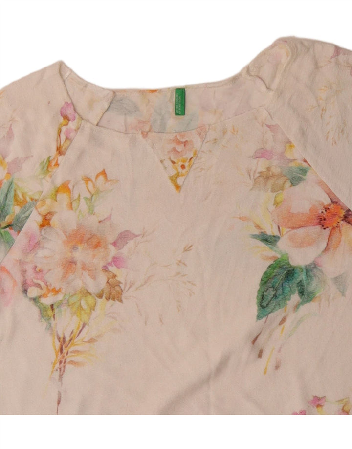 BENETTON Γυναικείο T-Shirt Top UK 16 Large Off White Floral