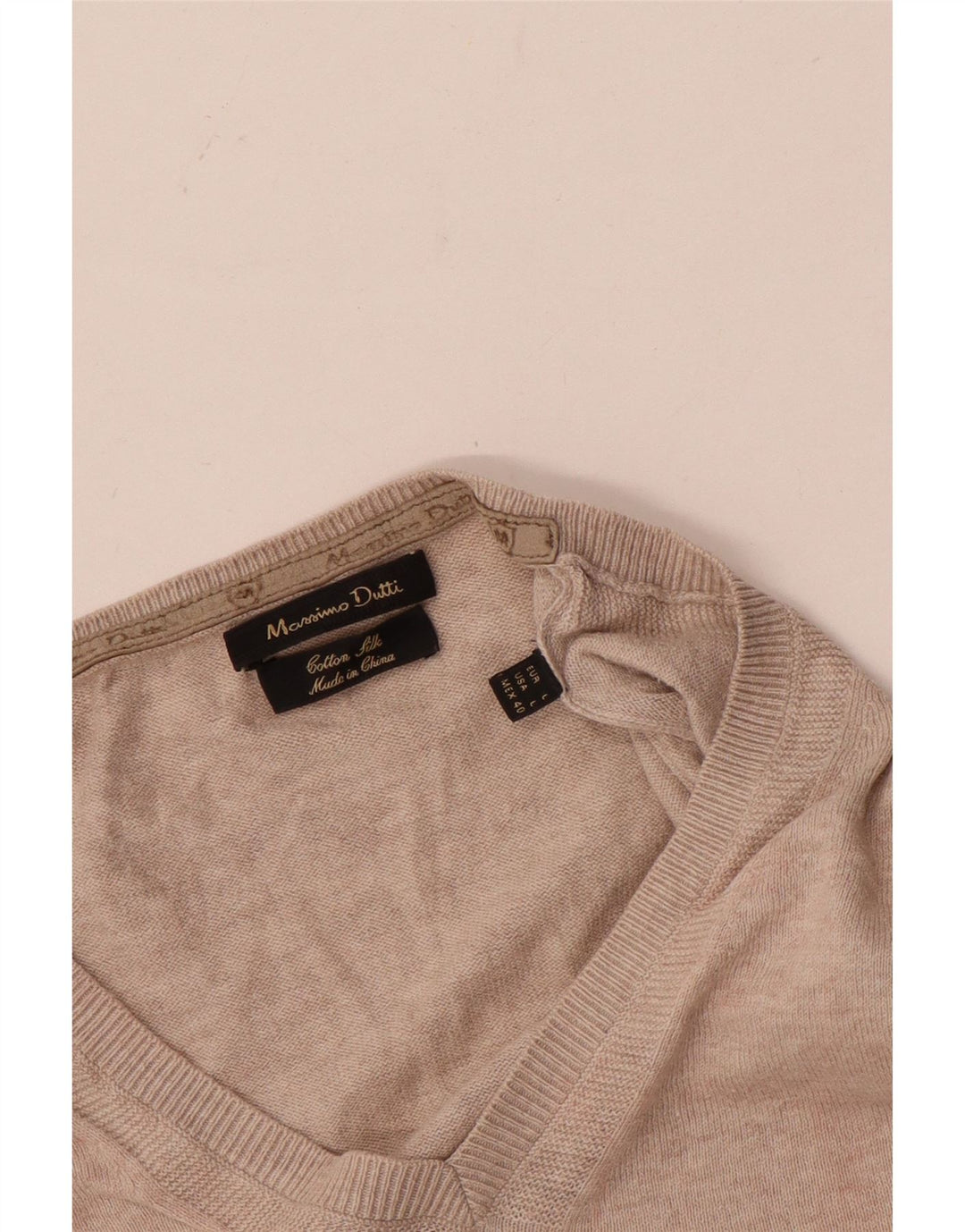 Massimo Dutti Ανδρικό πουλόβερ με λαιμόκοψη V-λαιμόκοψη μεγάλο μπεζ βαμβακερό
