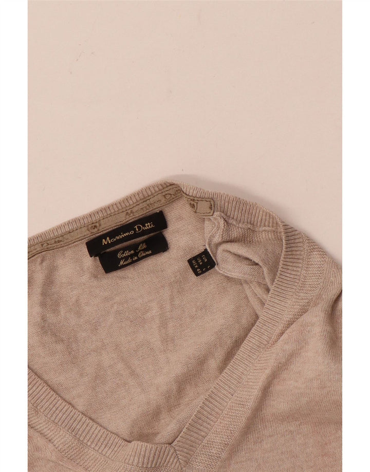 Massimo Dutti Ανδρικό πουλόβερ με λαιμόκοψη V-λαιμόκοψη μεγάλο μπεζ βαμβακερό