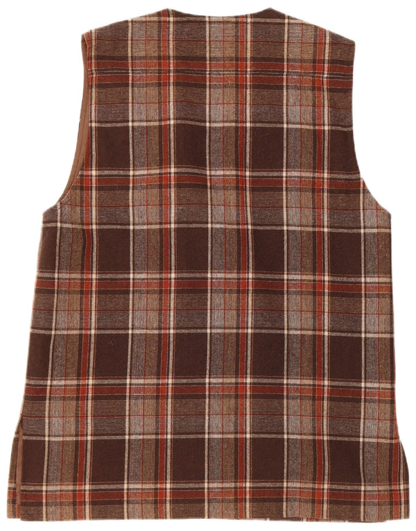 VINTAGE Γυναικείο αμάνικο σακάκι με 4 κουμπιά σακάκι UK 16 Large Brown Check