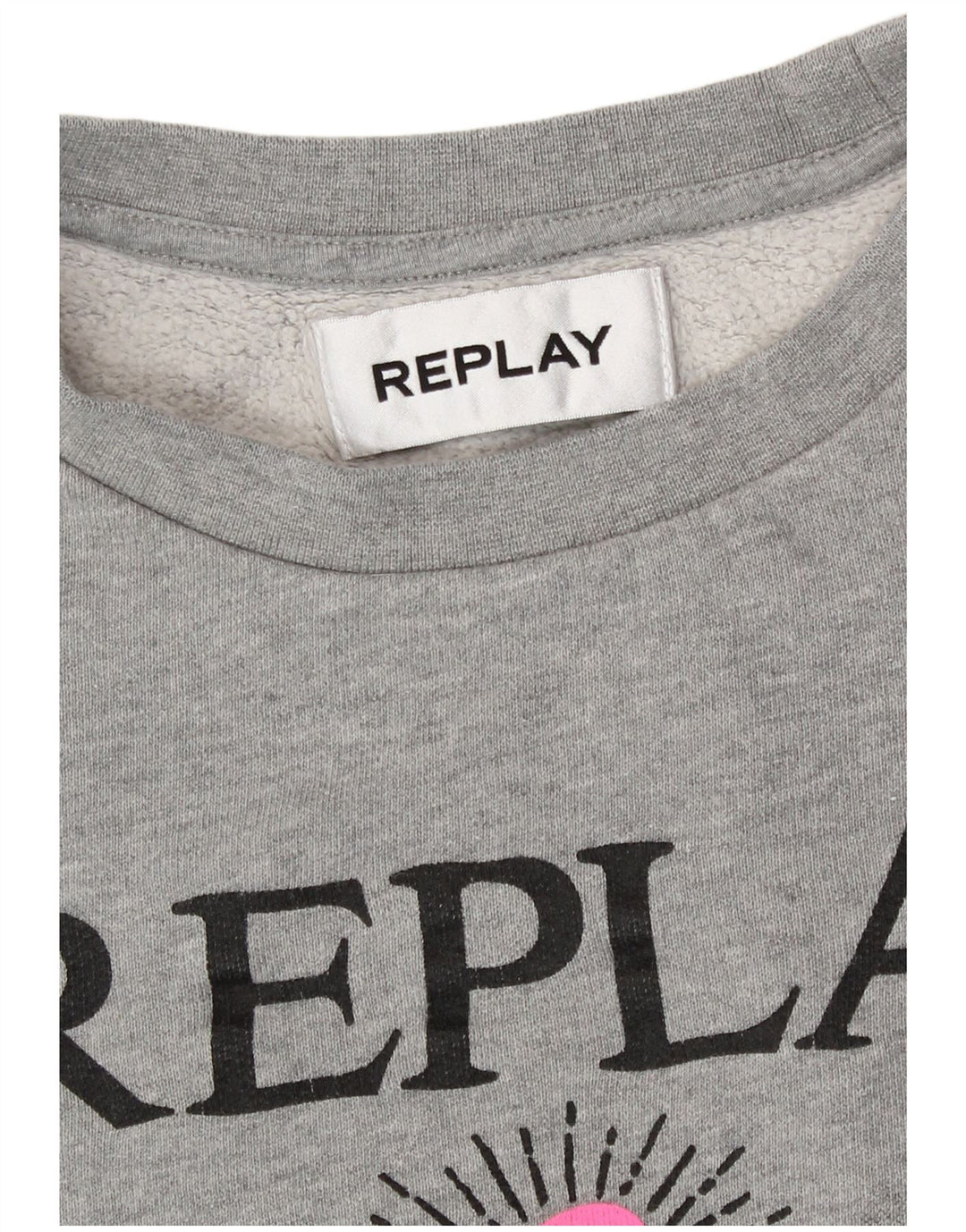 Replay Γυναικεία Crop Graphic Υπερμεγέθη φούτερ Jumper UK 14 Large Grey