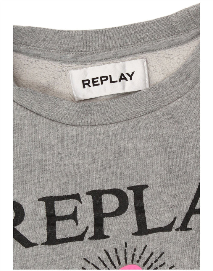 Replay Γυναικεία Crop Graphic Υπερμεγέθη φούτερ Jumper UK 14 Large Grey
