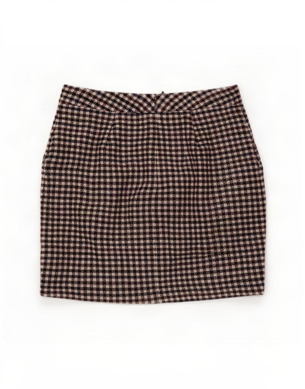 Marks & Spencer Womens Mini Skirt UK 10 Small W29 Burgundy Gingham Acrylic