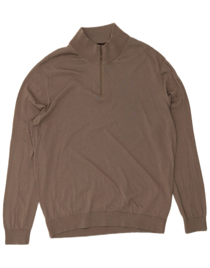 Ανδρικό πουλόβερ με φερμουάρ Massimo Dutti 2XL καφέ μαλλί