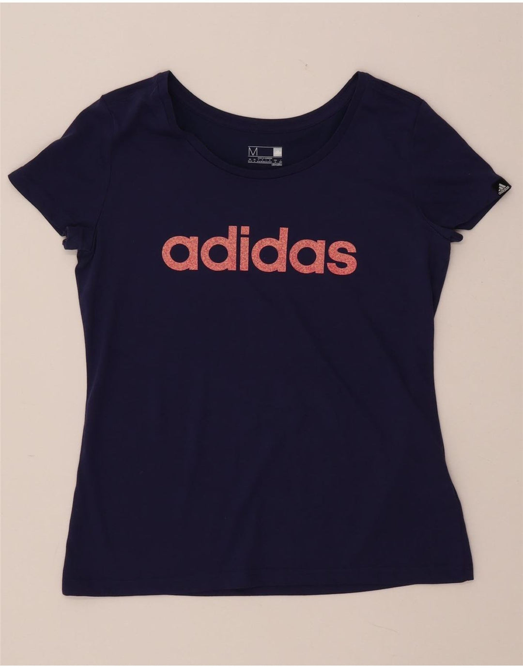 Γυναικείο γραφικό T-shirt ADIDAS Climalite Top UK 12/14 Medium Navy Blue