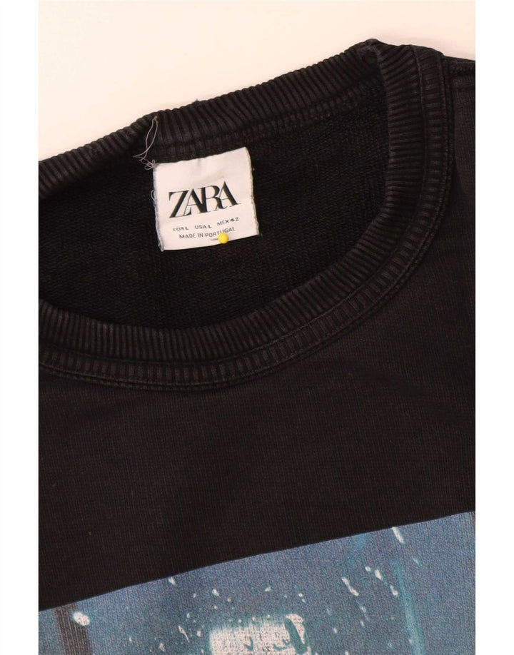 Ανδρικό γραφικό φούτερ Zara Jumper μεγάλο μαύρο βαμβακερό