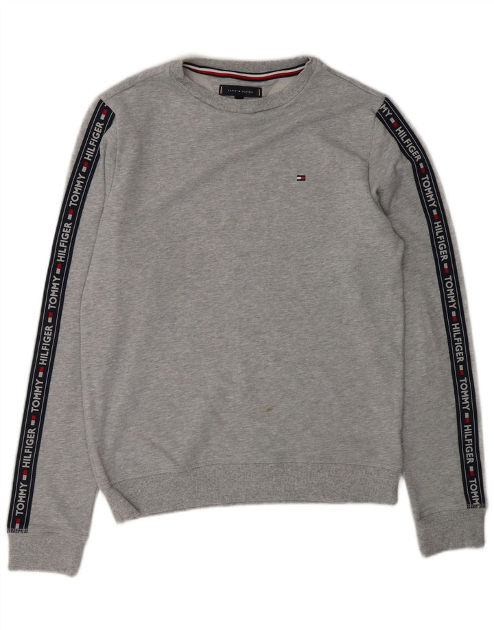 TOMMY HILFIGER Mens Graphic Sweatshirt Jumper Small Grey Colourblock