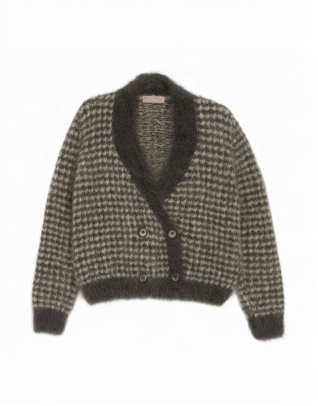 Vintage γυναικεία ζακέτα UK 12 μεσαίου γκρι Houndstooth Mohair