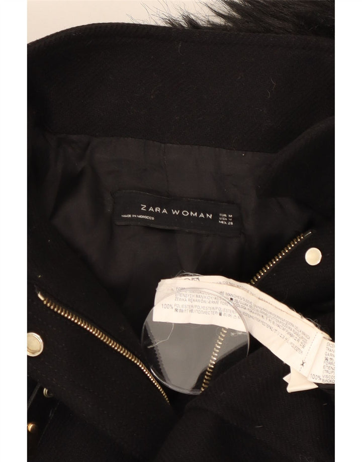 Zara Γυναικείο Bomber Jacket με κουκούλα UK 14 Medium Black Polyester