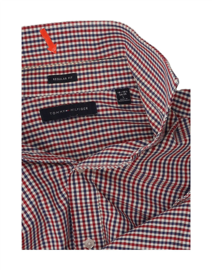 TOMMY HILFIGER Mens Regular Fit Shirt Size 16 1/2 Large Red Check Vintage Tommy Hilfiger and Second-Hand Tommy Hilfiger from Messina Hembry 