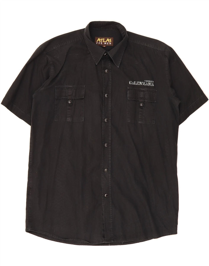 ATLAS FOR MEN Mens Short Sleeve Shirt Medium Black Cotton Vintage Atlas For Men and Second-Hand Atlas For Men from Messina Hembry 