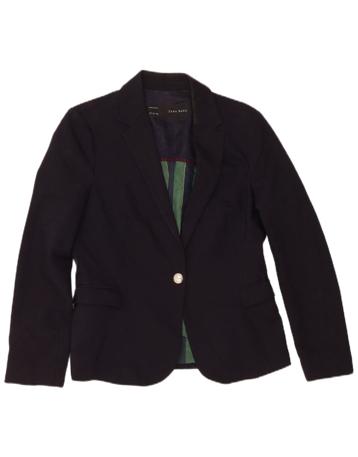 Zara Γυναικείο Μπουφάν 1 Κουμπί Blazer UK 14 Large Navy Blue Polyester