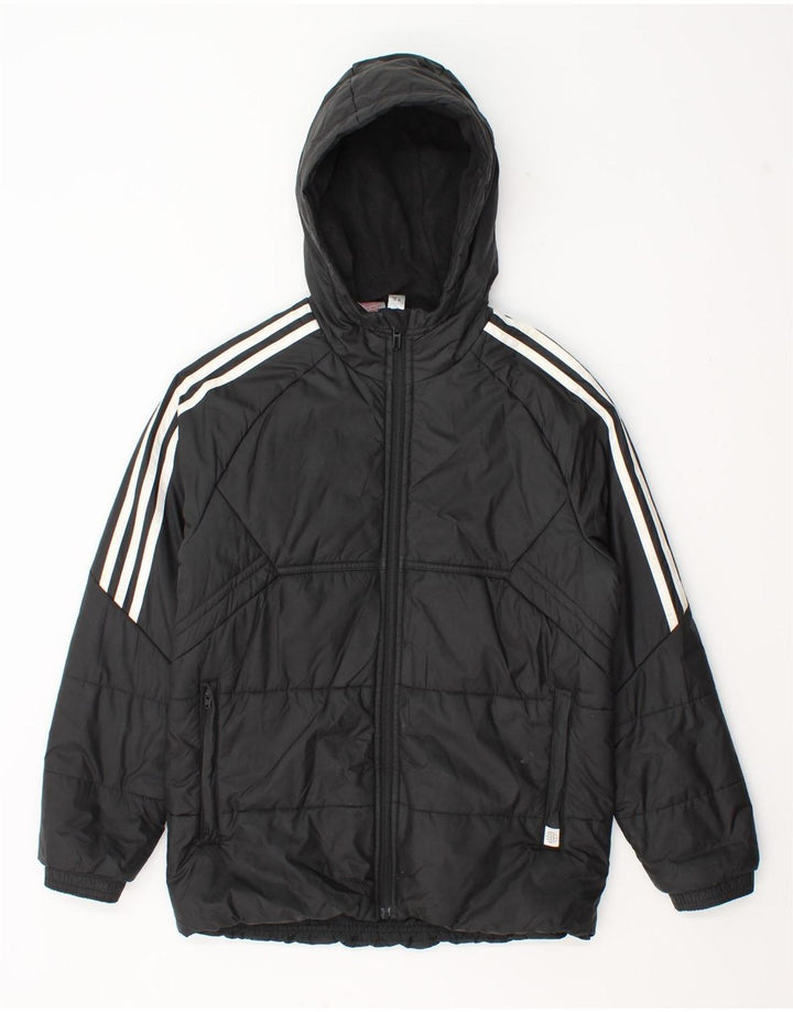 Μπουφάν Adidas Boys με κουκούλα με επένδυση 11-12 ετών μαύρο πολυεστέρα
