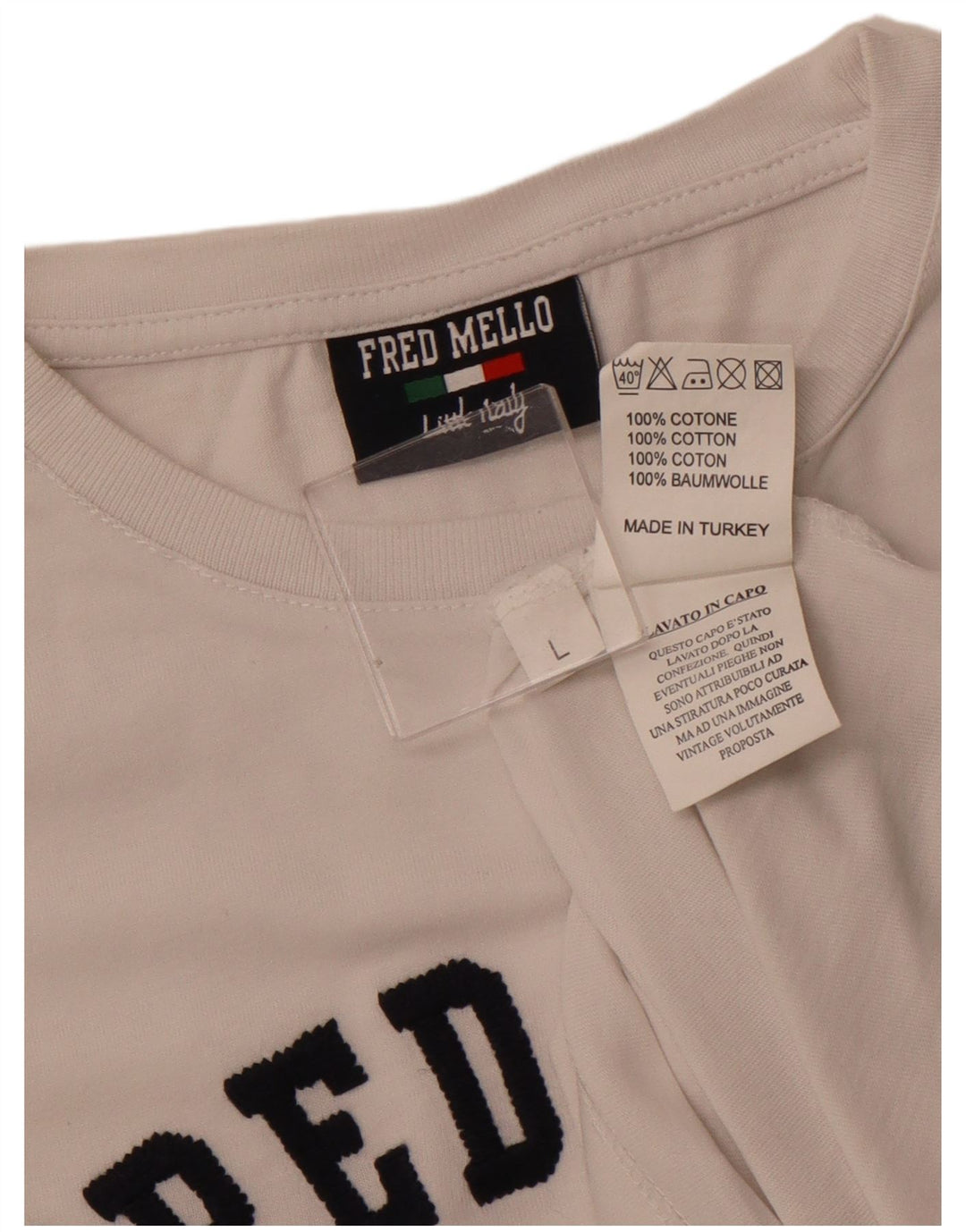 FRED MELLO Ανδρικό γραφικό T-Shirt Top μεγάλο λευκό βαμβακερό