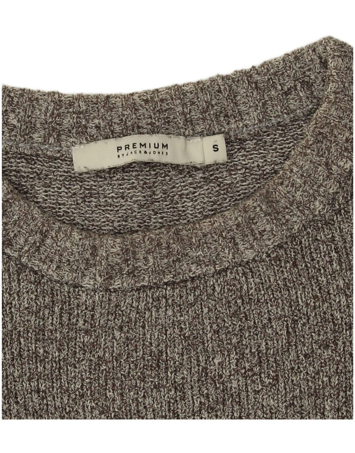 Jack & Jones Ανδρικό πουλόβερ με λαιμόκοψη, μικρό γκρι βαμβακερό