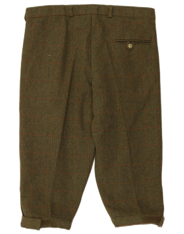 VINTAGE Mens Capri Suit Trousers W36 L20 Khaki Check Wool