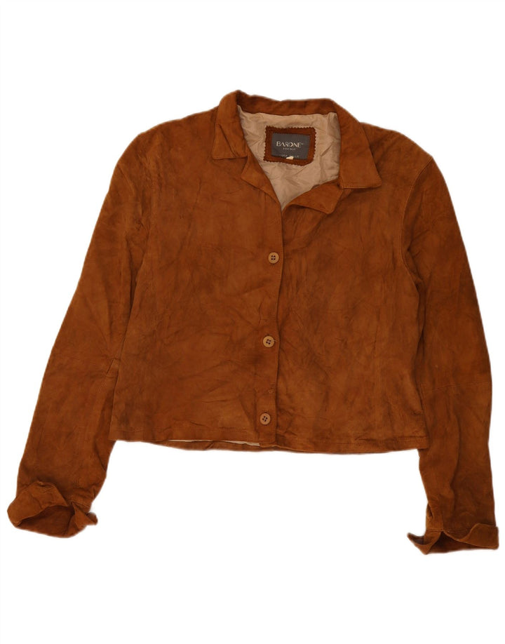 Barone Womens Crop Suede Jacket UK 16 Large Brown Δερμάτινο