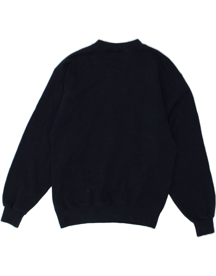 VINTAGE Womens Graphic Sweatshirt Jumper UK 14 Medium Navy Blue Cotton | Vintage Vintage | Thrift | Second-Hand Vintage | Used Clothing | Messina Hembry 