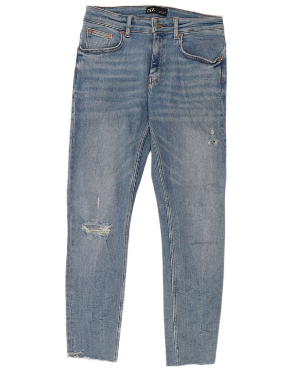 ZARA Womens Crop Distressed Skinny Jeans EU 40 Medium W30 L26 Blue Cotton