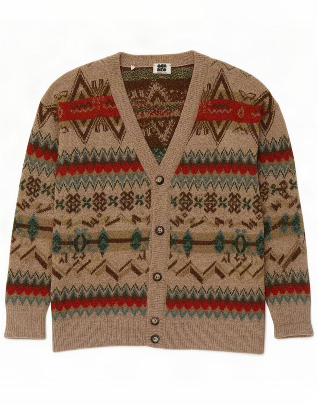 Ανδρικό πουλόβερ Quadro Cardigan Medium Beige Geometric