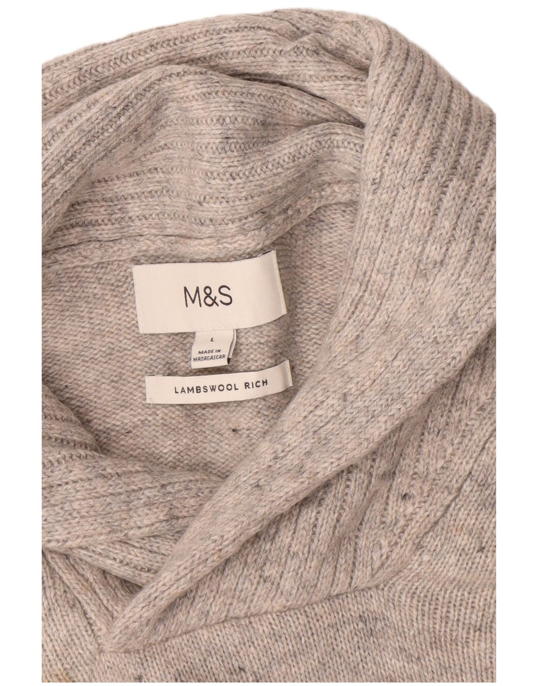 Marks & Spencer Ανδρικό πουλόβερ με σάλι με λαιμόκοψη μεγάλο γκρι μαλλί αρνιού