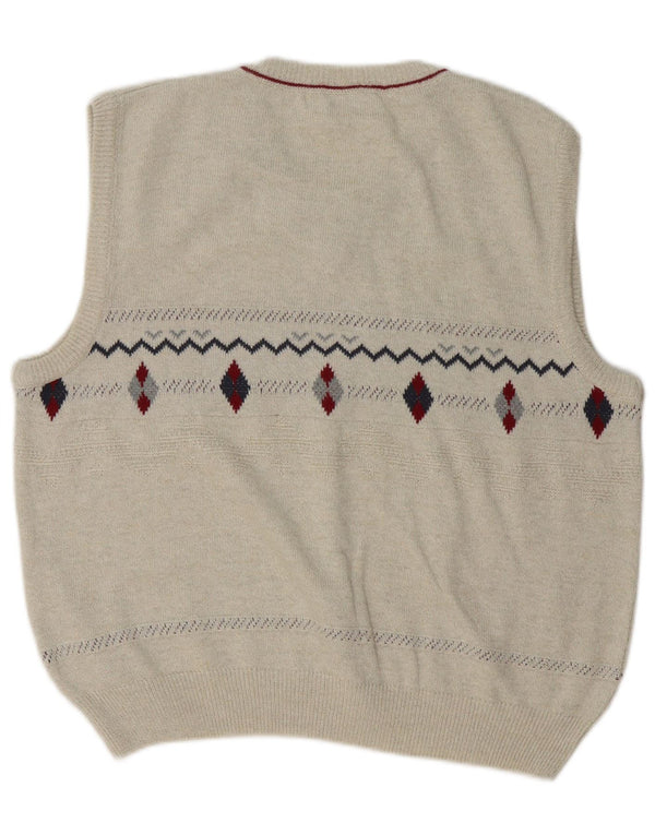 Canda Mens Vest Tank Top Large Beige Argyle/Diamond Cotton