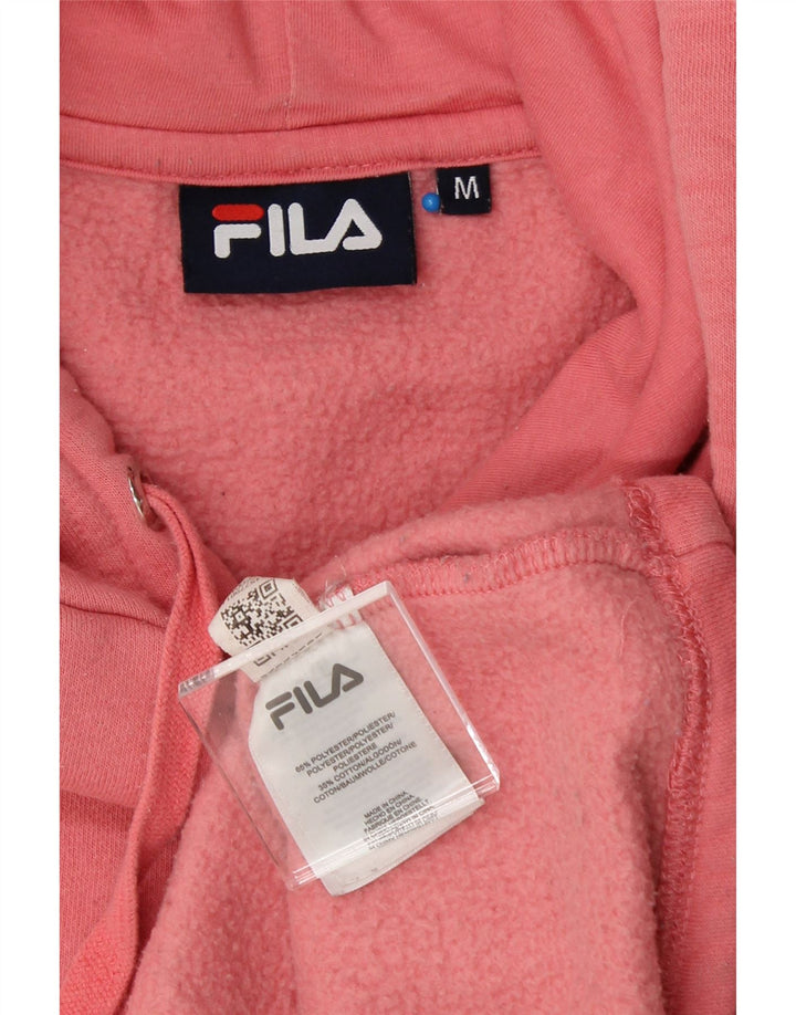 FILA Womens Crop Graphic Hoodie Jumper UK 14 Medium Pink Polyester Vintage Fila and Second-Hand Fila from Messina Hembry 