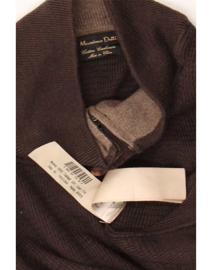 Ανδρικό πουλόβερ Massimo Dutti με φερμουάρ XL Καφέ βαμβακερό