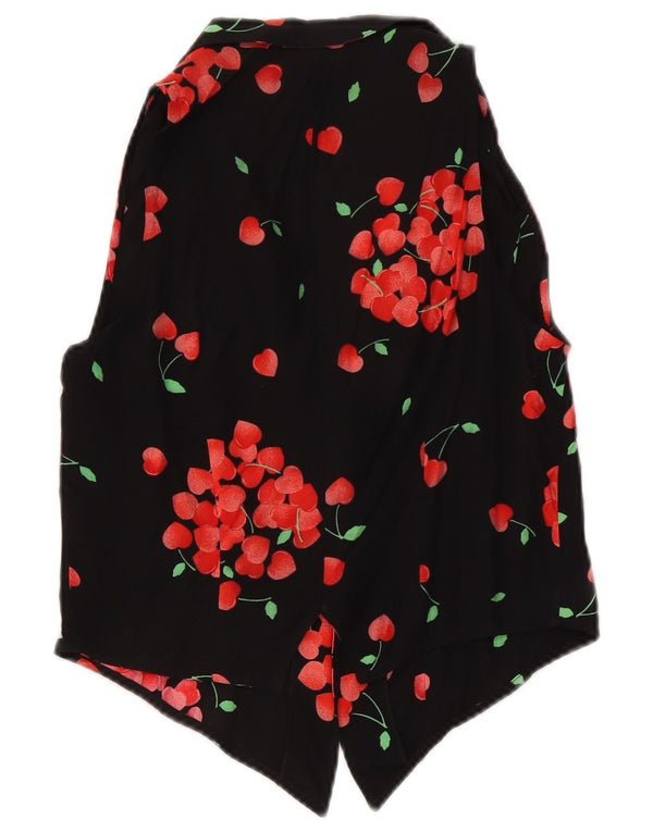 Vintage γυναικείο Crop μπλούζα με γραβάτα μπλούζα IT 46 Large Black Floral