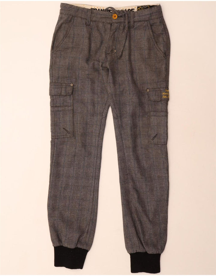 Frankie Garage Mens Joggers Cargo Παντελόνι W33 L34 Grey Check Polyester