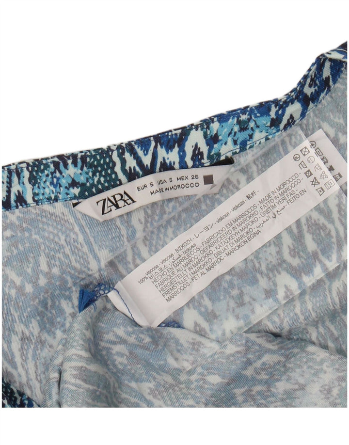 Γυναικείο μακρυμάνικο φόρεμα ZARA A-Line UK 10 Small Blue Ikat Viscose