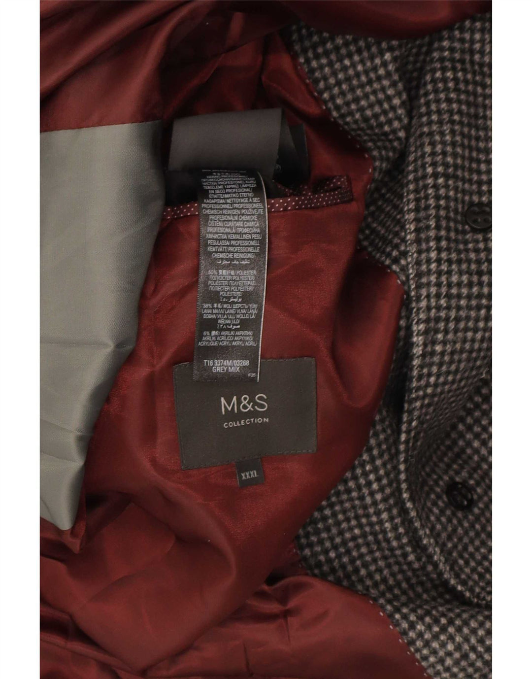 Ανδρικό πανωφόρι Marks & Spencer UK 46 3XL Grey Houndstooth Πολυεστέρας