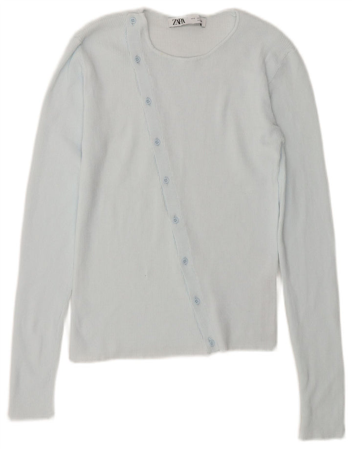 Zara Γυναικεία ζακέτα Crop UK 10 Small Blue Nylon