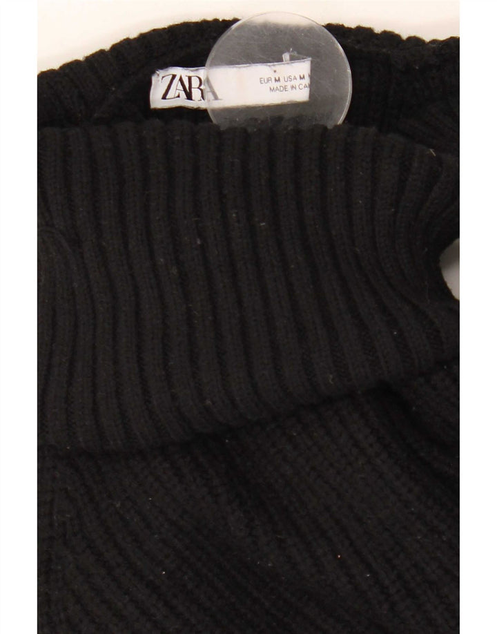 Γυναικείο Zara Off Shoulder Roll Neck πουλόβερ UK 14 Medium Black
