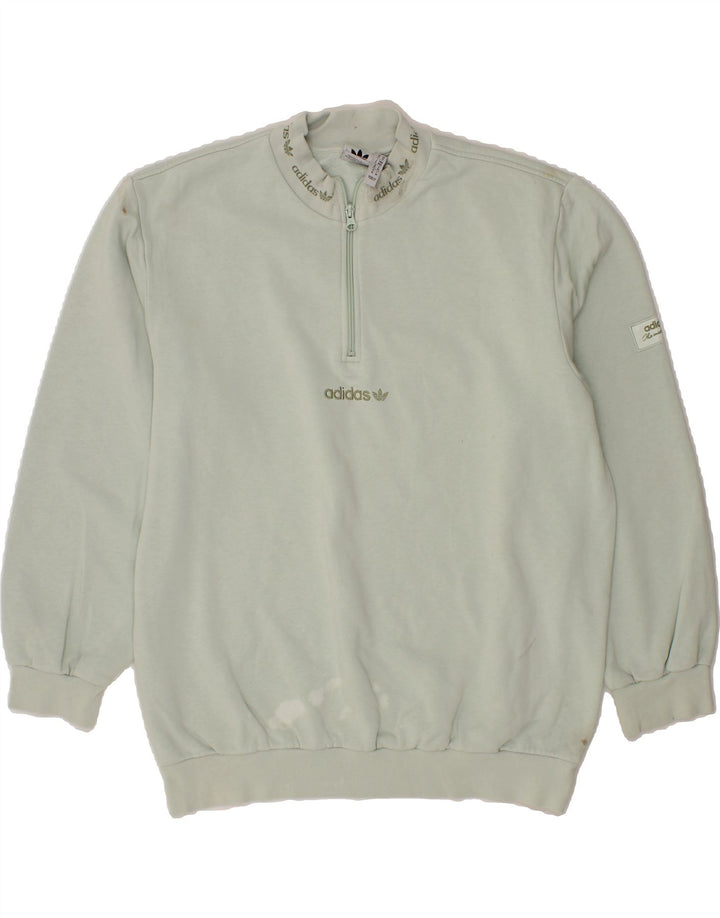 ADIDAS Mens Graphic Zip Neck Sweatshirt Jumper Medium Green Cotton Vintage Adidas and Second-Hand Adidas from Messina Hembry 
