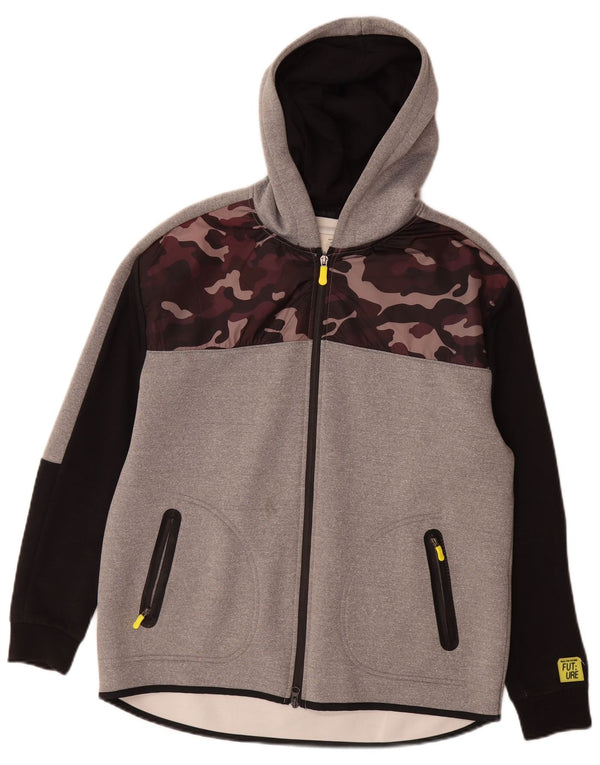 Zara Boys Graphic Zip Hoodie πουλόβερ 13-14 ετών Γκρι Καμουφλάζ Πολυεστέρας