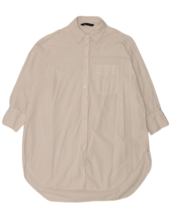 ZARA Γυναικείο πουκάμισο Oversized Φόρεμα UK 14 Μεσαίο λευκό βαμβακερό