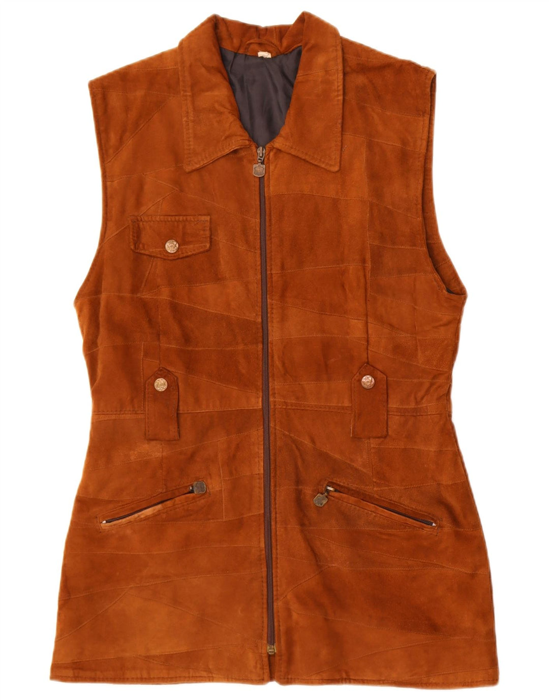 Vintage Γυναικείο Suede Gilet UK 14 Δέρμα μεσαίου καφέ