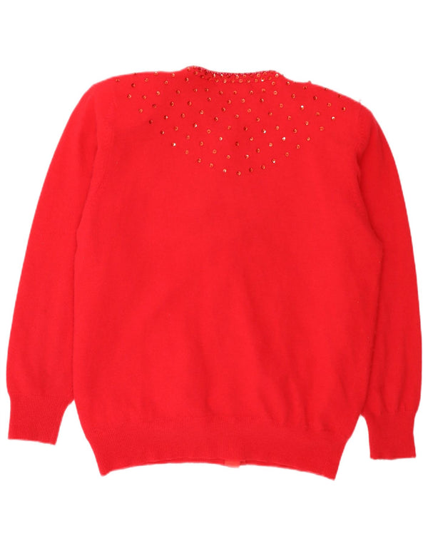 Vintage γυναικεία ζακέτα πουλόβερ UK 18 XL Red Floral Lambswool