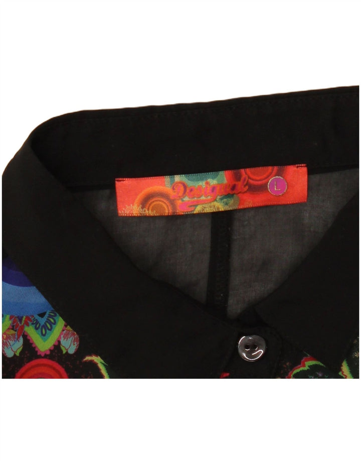 DESIGUAL Γυναικεία See Through Μπλούζα UK 16 Large Black Floral