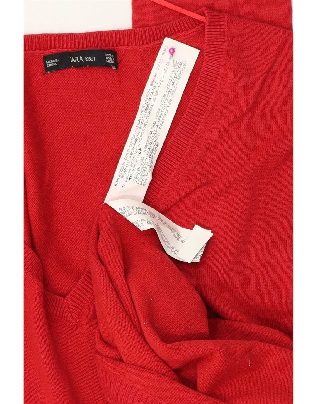 Zara γυναικείο πουλόβερ μεγάλου μεγέθους V-λαιμόκοψη UK 14 μεσαίο κόκκινο βαμβακερό