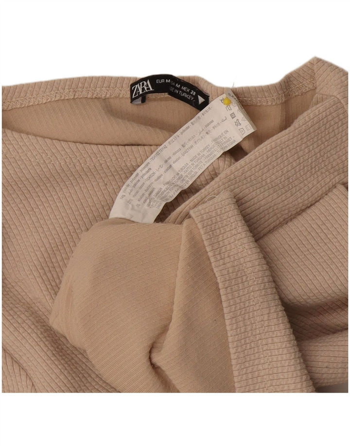 Zara Γυναικείο Crop Top Μακρυμάνικο UK 12 Medium Beige Πολυεστέρας