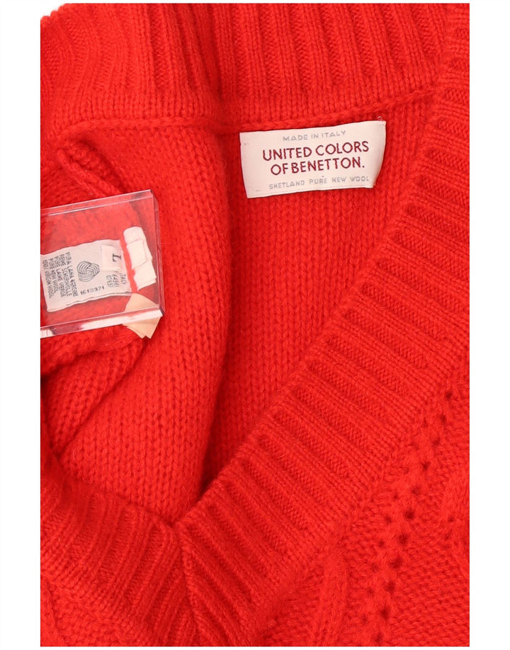 BENETTON Ανδρικό πουλόβερ με λαιμόκοψη με λαιμόκοψη, μεγάλο κόκκινο παρθένο μαλλί