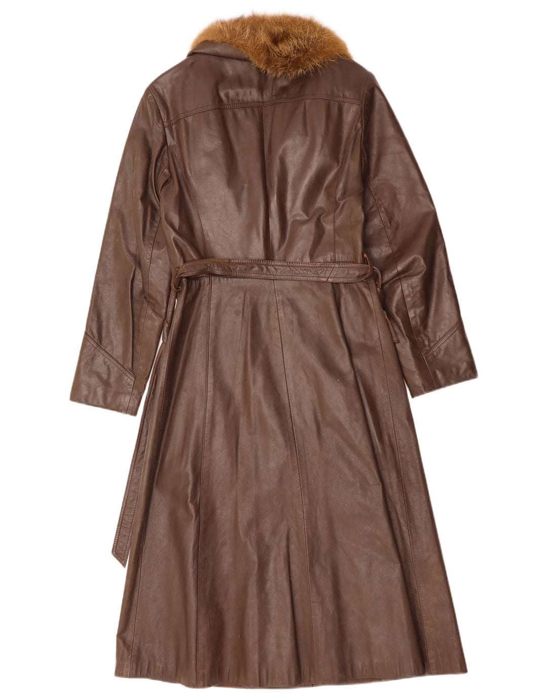 VINTAGE Γυναικείο Δερμάτινο Παλτό UK 12 Δερμάτινο Μεσαίο Καφέ