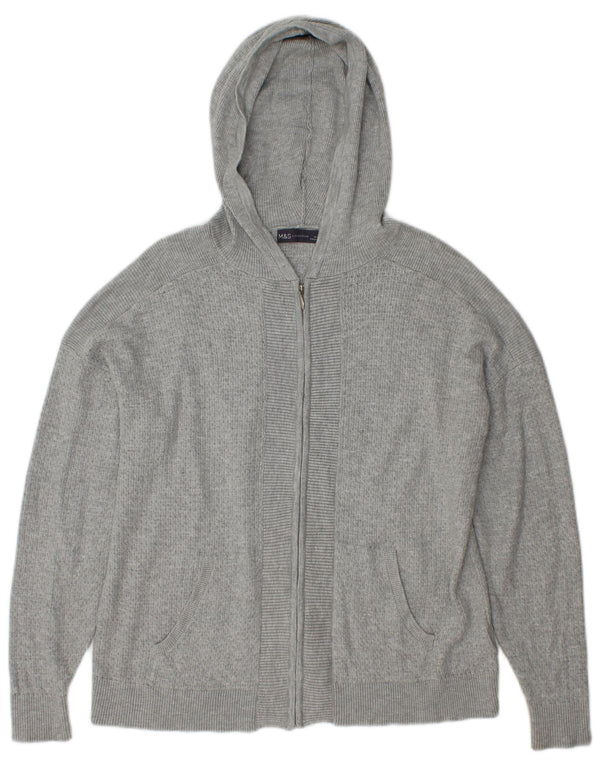 Marks & Spencer Womens Loose Fit Knit Zip Hoodie Sweater UK 14 Medium Grey