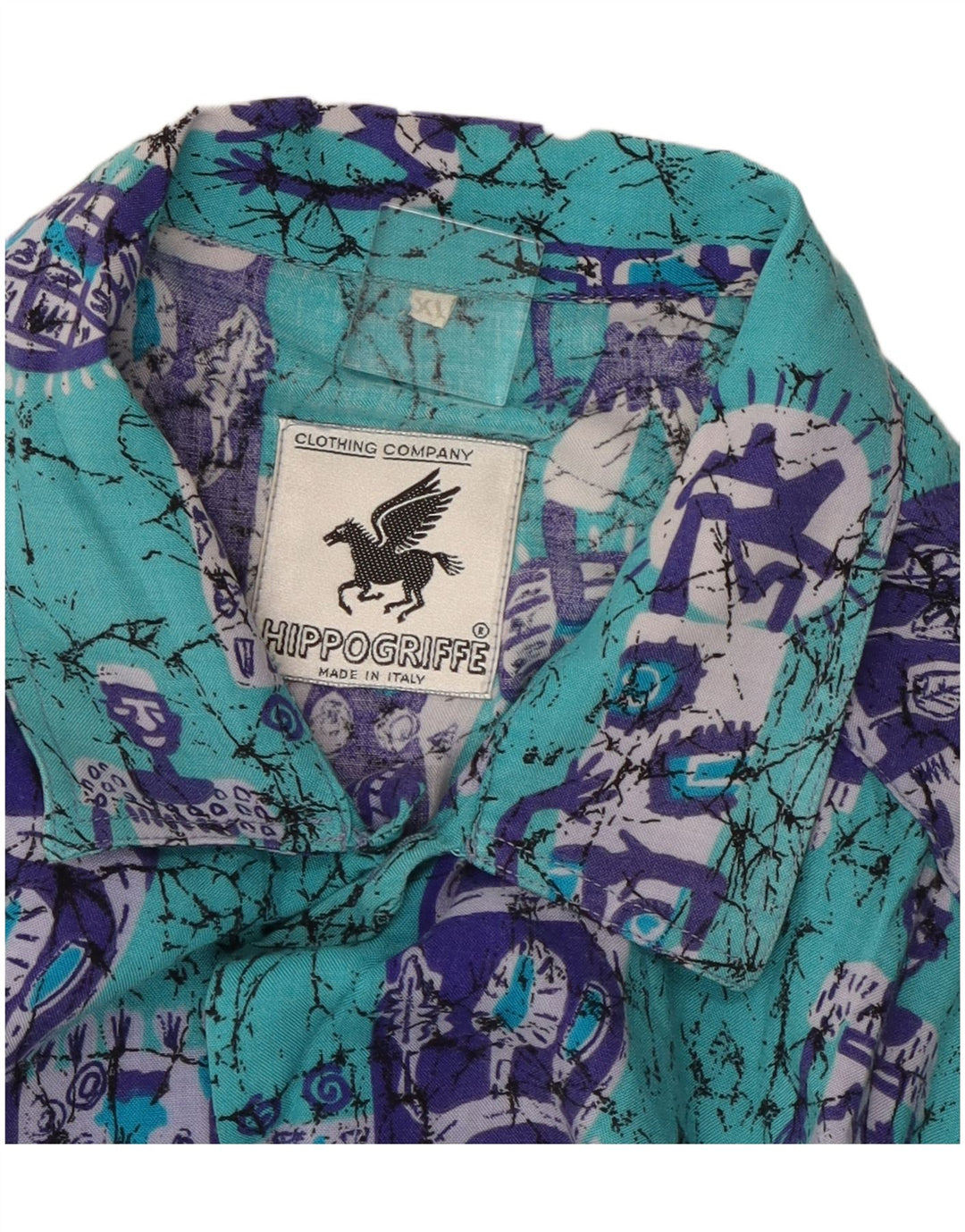 Ανδρικό κοντομάνικο πουκάμισο VINTAGE XL Μπλε Βαμβακερό Patchwork