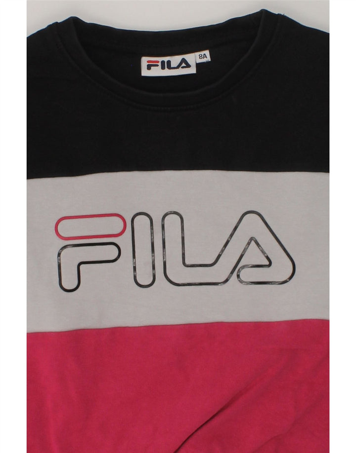 FILA Girls Graphic Sweatshirt Jumper 7-8 Years Black Colourblock Cotton | Vintage Fila | Thrift | Second-Hand Fila | Used Clothing | Messina Hembry 