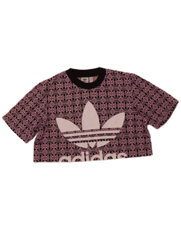 Γυναικείο γραφικό μπλουζάκι ADIDAS Oversized Crop Top UK 6 XS Μωβ βαμβακερό