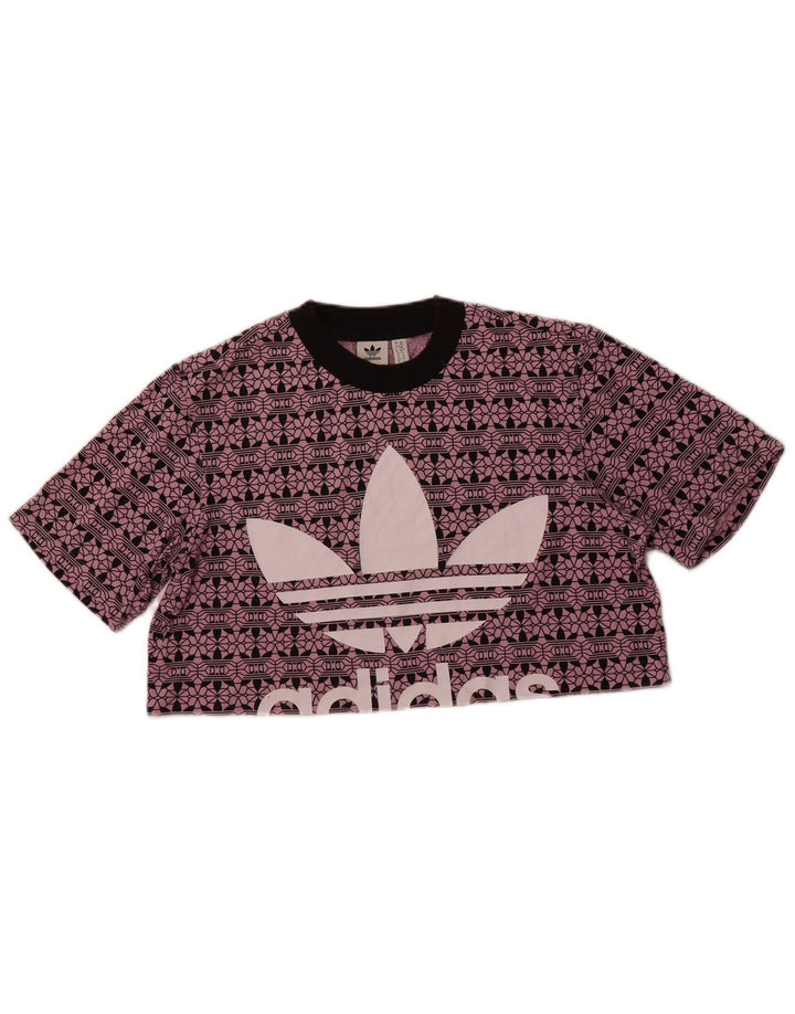 Γυναικείο γραφικό μπλουζάκι ADIDAS Oversized Crop Top UK 6 XS Μωβ βαμβακερό